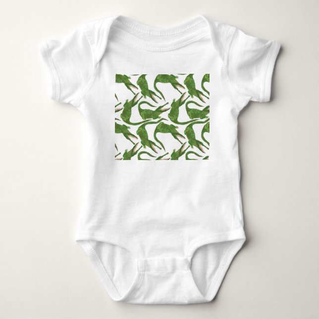 Crocodile White Watercolor Array Baby Bodysuit (Front)
