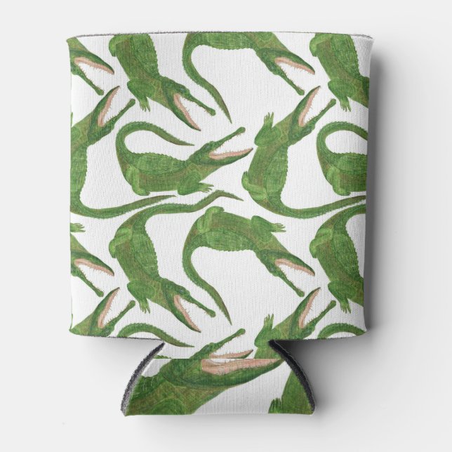 Crocodile White Watercolor Array Can Cooler (Front)