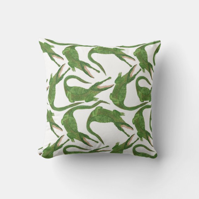 Crocodile White Watercolor Array Cushion (Front)
