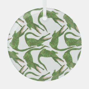 Crocodile White Watercolor Array Glass Tree Decoration