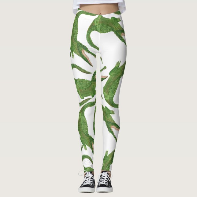 Crocodile White Watercolor Array Leggings (Front)
