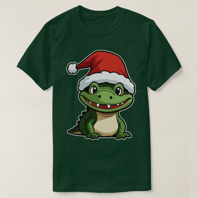 Crocodile with Christmas Hat T-Shirt (Design Front)