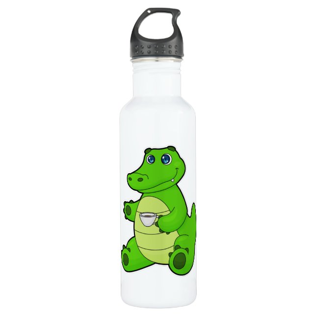 Crocodile with Cup of Coffee 710 Ml Water Bottle (Front)