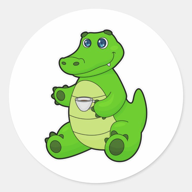 Crocodile with Cup of Coffee Classic Round Sticker (Front)