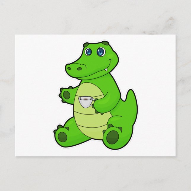 Crocodile with Cup of Coffee Postcard (Front)