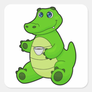 Crocodile with Cup of Coffee Square Sticker
