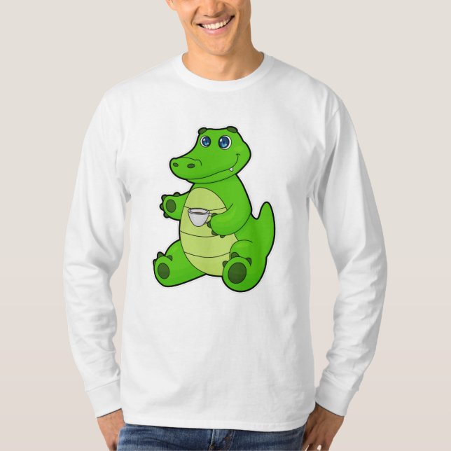 Crocodile with Cup of Coffee T-Shirt (Front)