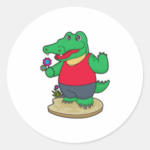 Crocodile with Flowers Classic Round Sticker