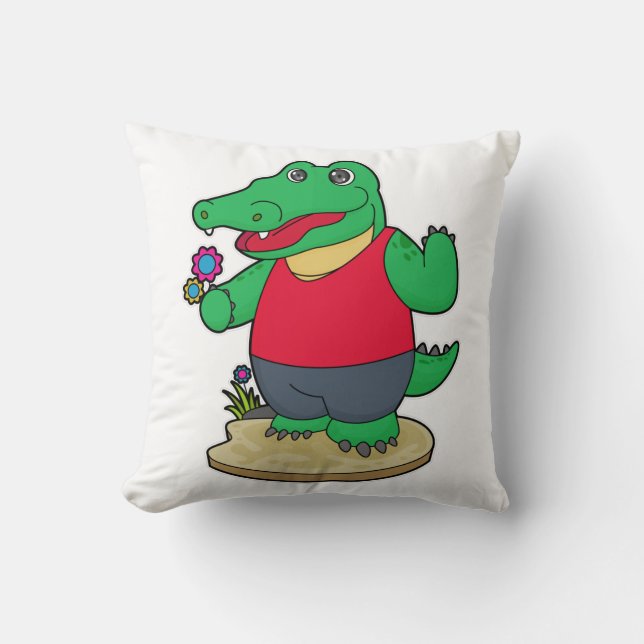 Crocodile with Flowers Cushion (Front)