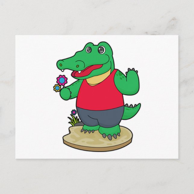 Crocodile with Flowers Postcard (Front)
