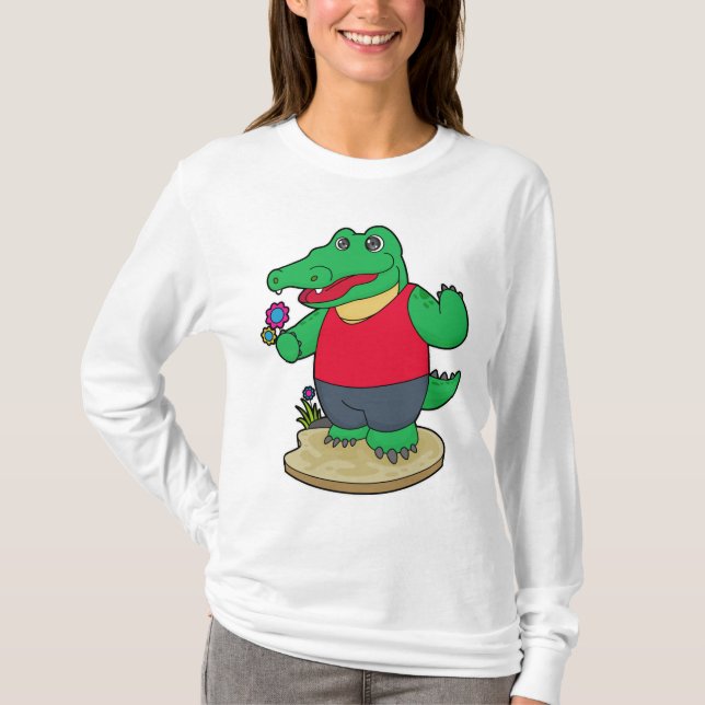 Crocodile with Flowers T-Shirt (Front)