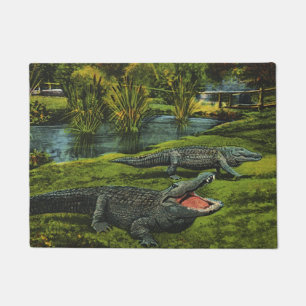 Crocodiles, Vintage Marine Life Reptiles Animals Doormat
