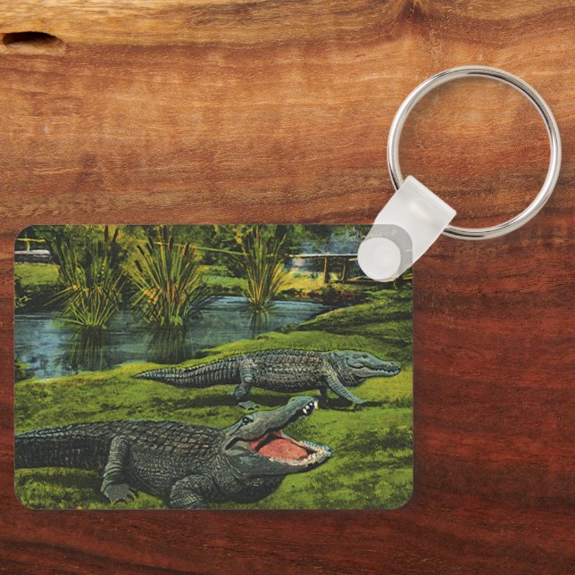 Crocodiles, Vintage Marine Life Reptiles Animals Key Ring (Front)