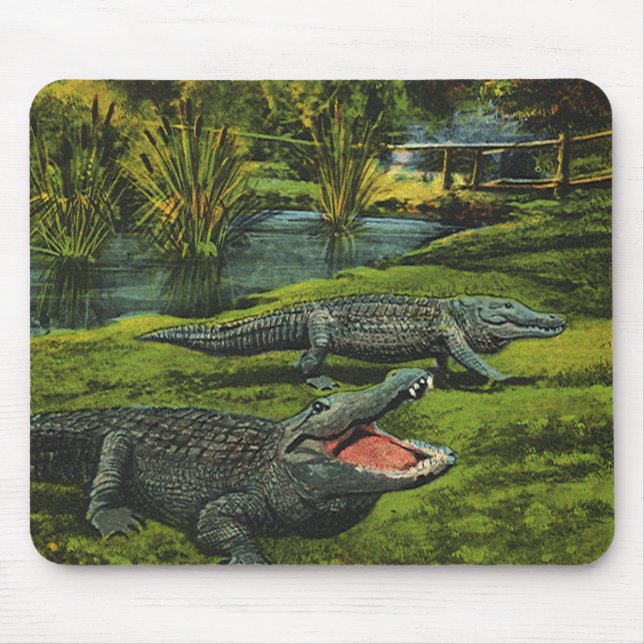 Crocodiles, Vintage Marine Life Reptiles Animals Mouse Pad (Front)
