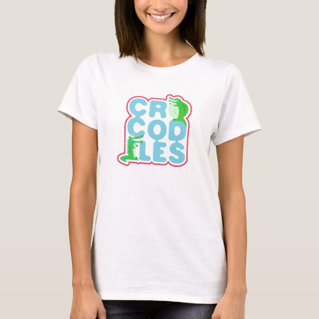 Crocodiles with two happy crocs - blue letters T-Shirt (Front)