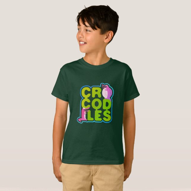 Crocodiles with two happy crocs - green letters T-Shirt (Front Full)