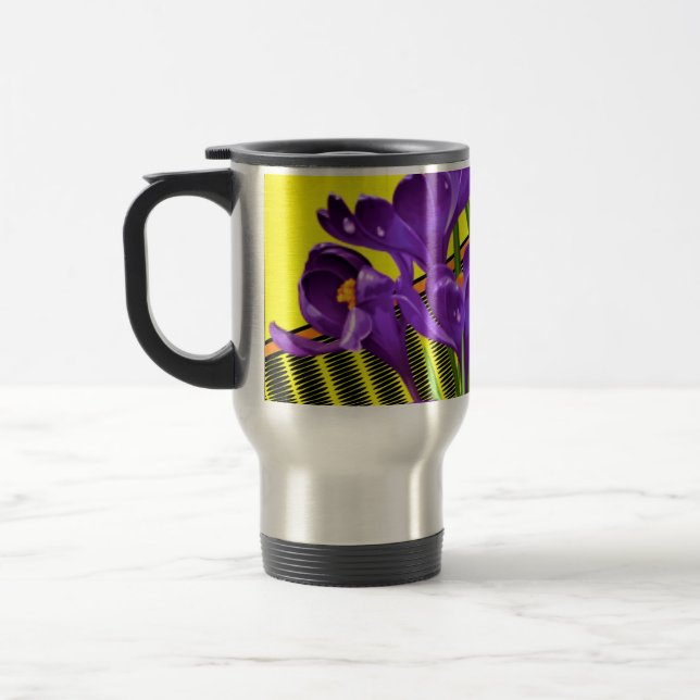 Crocus Floral/Geometric Design Travel Mug (Left)