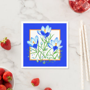 Crocus Flowers Blue & White Paper Napkins