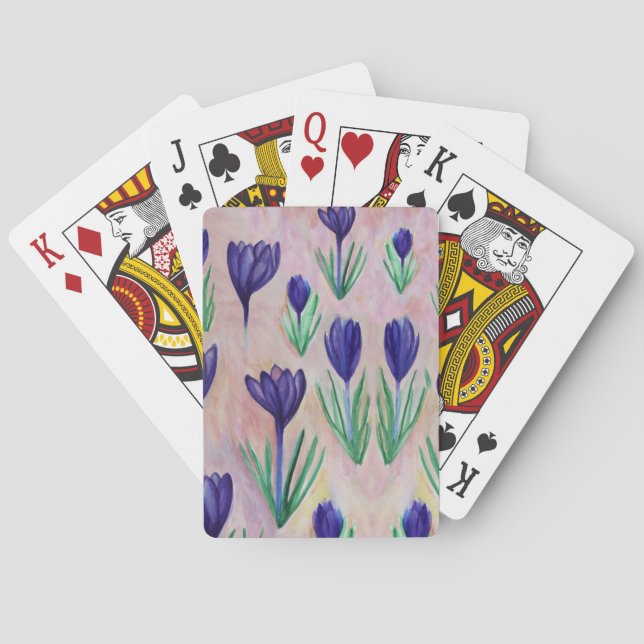 Crocus Flowers Watercolor Playing Cards (Back)