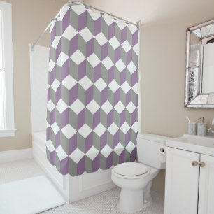 Crocus Purple and Grey Isometric Cube Pattern Shower Curtain