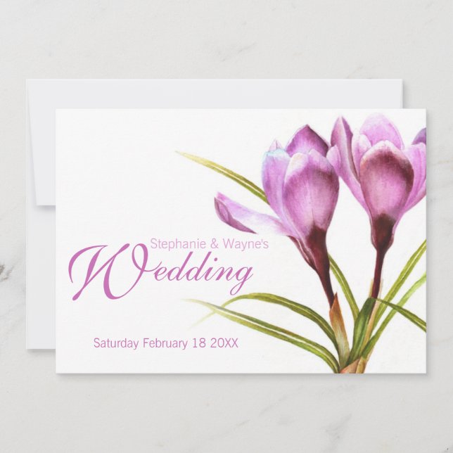 Crocus purple floral wedding invitation (Front)