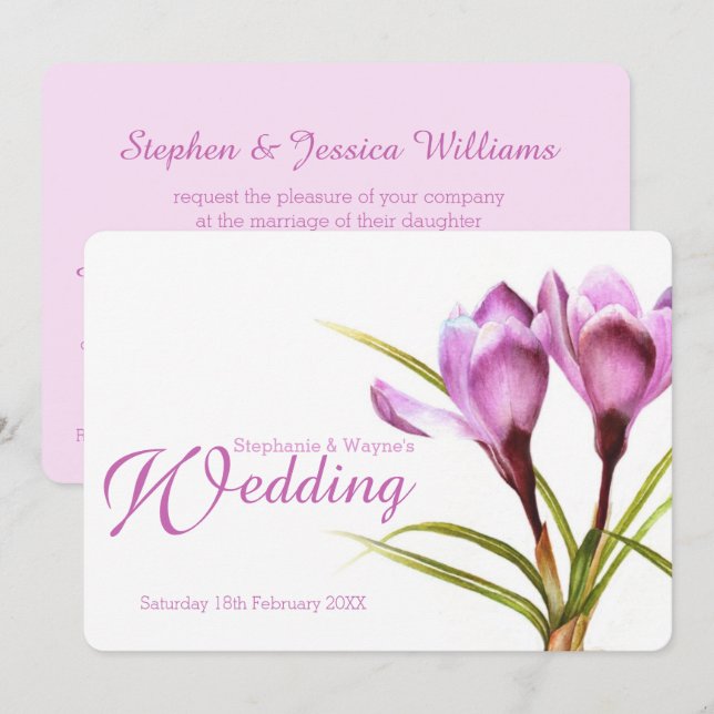 Crocus purple floral wedding invitation (Front/Back)