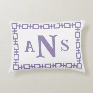 Crocus Purple Square Greek Key Monogram Decorative Cushion