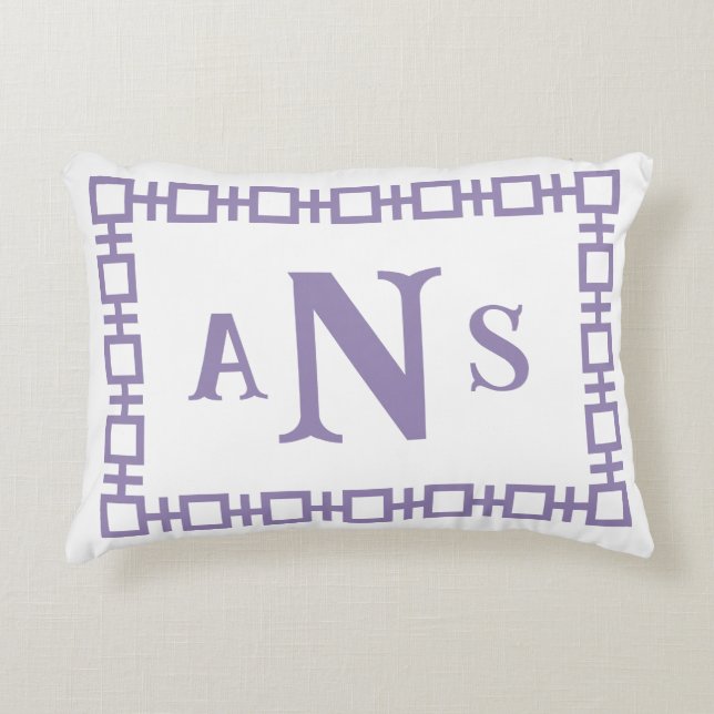 Crocus Purple Square Greek Key Monogram Decorative Cushion (Front)