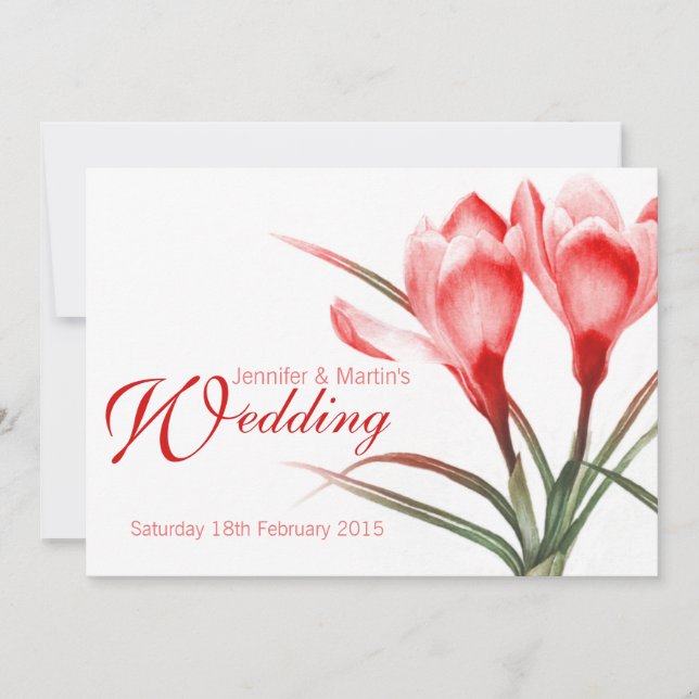 Crocus red pink floral wedding invitation (Front)