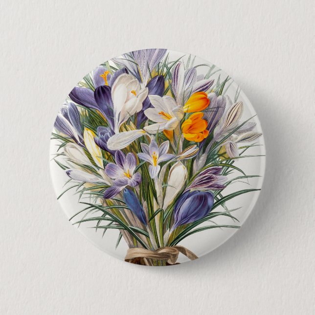 Crocus Spring Flower Botanical Floral Art 6 Cm Round Badge (Front)