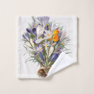Crocus Spring Flower Botanical Floral Art Bath Towel Set
