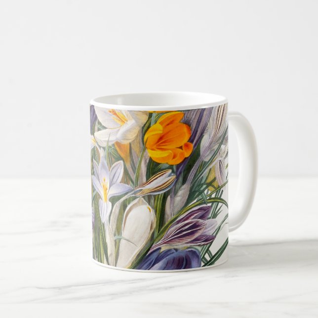 Crocus Spring Flower Botanical Floral Art Coffee Mug (Front Right)