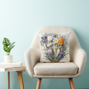 Crocus Spring Flower Botanical Floral Art Cushion