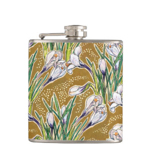 Crocuses, floral pattern, beautiful spring flowers hip flask