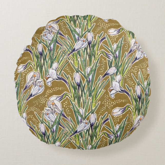 Crocuses, floral pattern, beautiful spring flowers round cushion (Front)