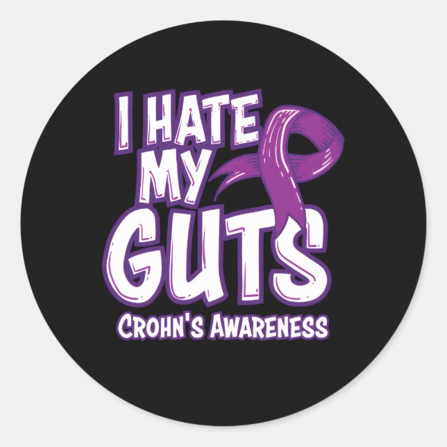 Crohn'S Awareness I E My Guts Purple Ribbon Classic Round Sticker (Front)