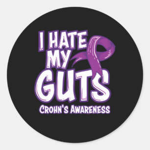 Crohn'S Awareness I E My Guts Purple Ribbon Classic Round Sticker