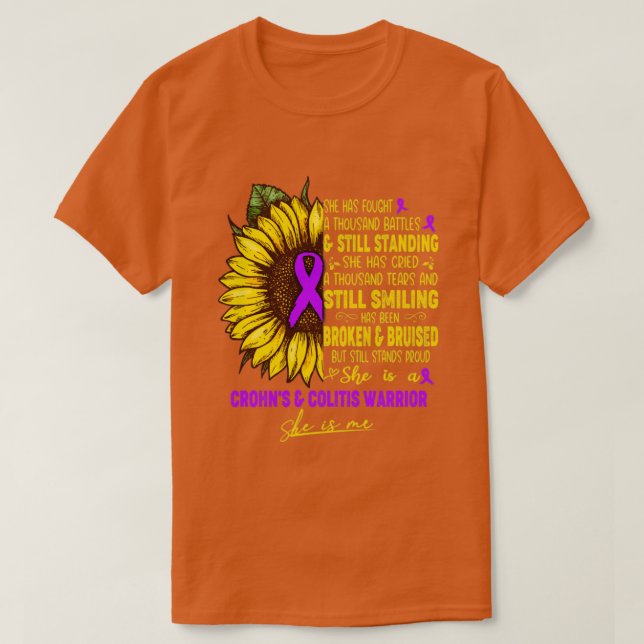 Crohns Colitis Awareness She is A Crohns Colitis W T-Shirt (Design Front)