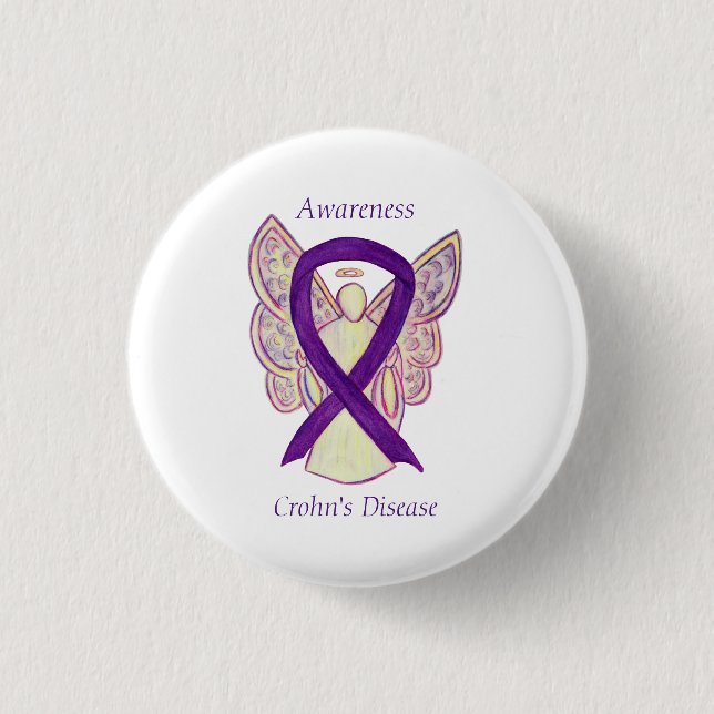 Crohn's Disease Awareness Angel Purple Ribbon Pin (Front)