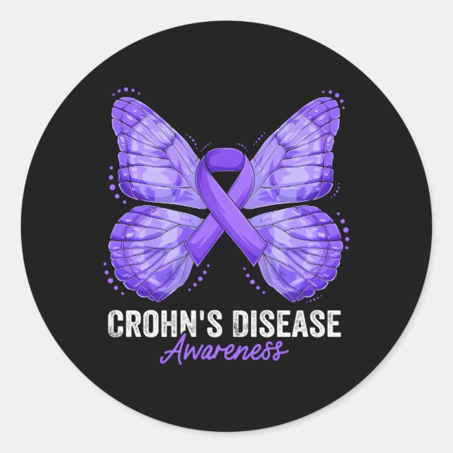 Crohn'S Disease Awareness Month Butterfly Purple R Classic Round Sticker (Front)