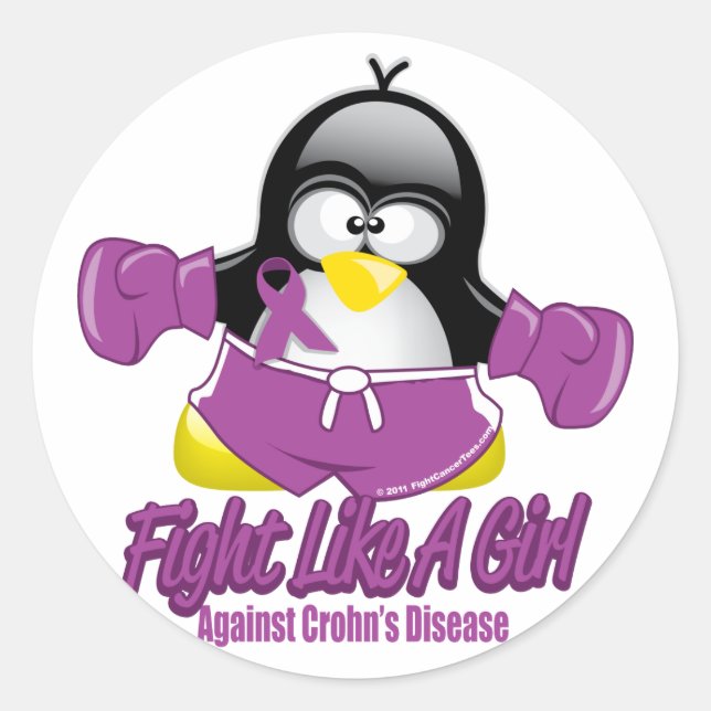Crohn's Disease Fighting Penguin Classic Round Sticker (Front)