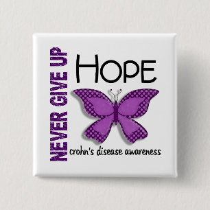 Crohn's Disease Never Give Up Hope Butterfly 4.1 15 Cm Square Badge