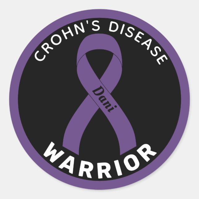 Crohn's Disease Warrior Ribbon Black Round Sticker (Front)