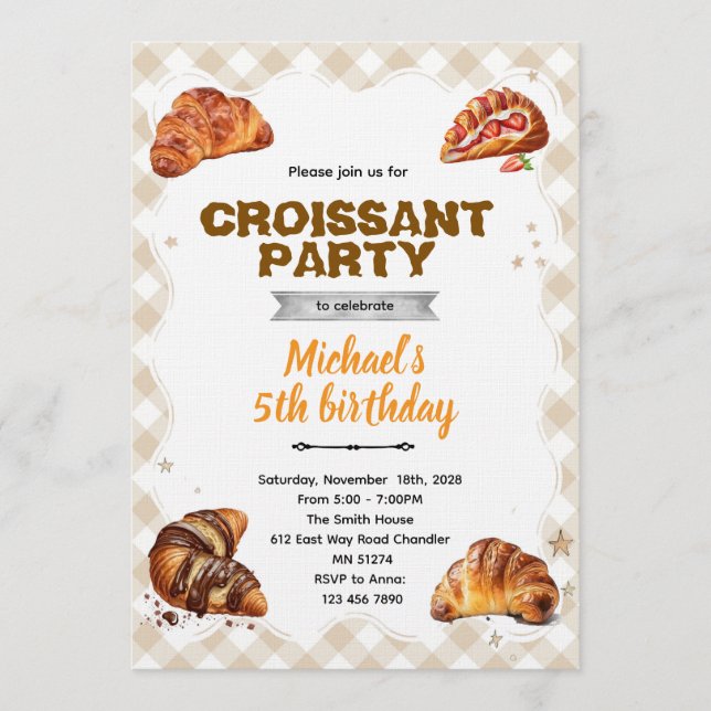 Croissant Birthday Invitation (Front)
