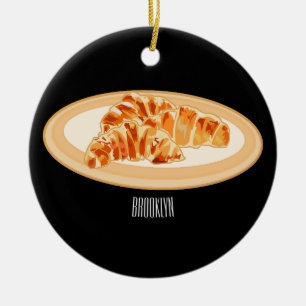 Croissant cartoon illustration ceramic tree decoration
