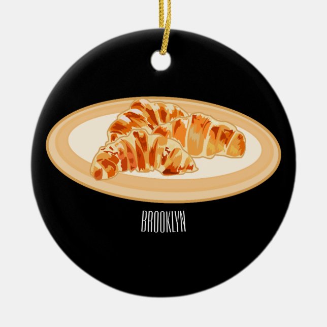 Croissant cartoon illustration ceramic tree decoration (Front)