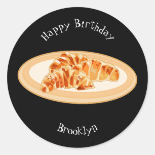 Croissant cartoon illustration classic round sticker