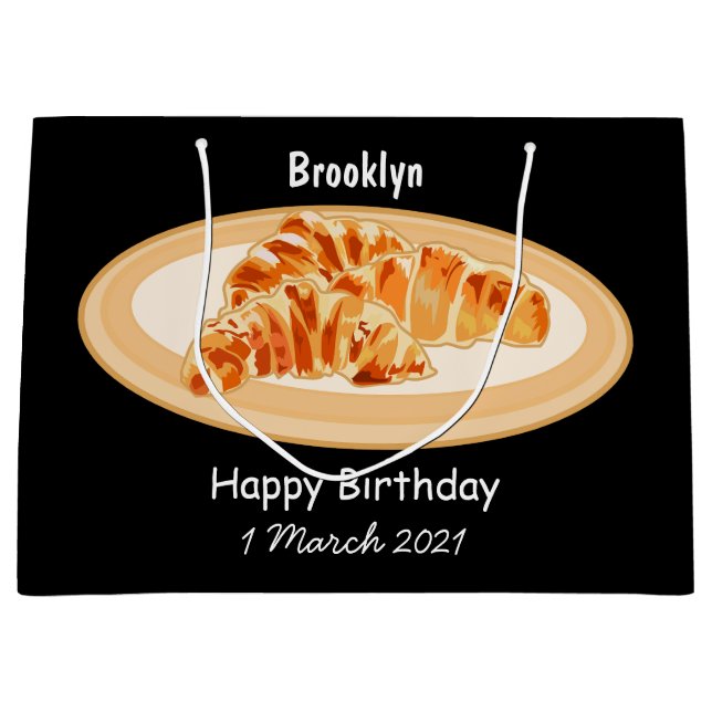 Croissant cartoon illustration  large gift bag (Front)