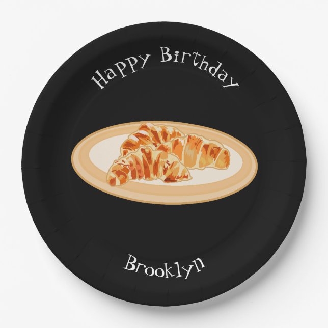 Croissant cartoon illustration paper plate (Front)