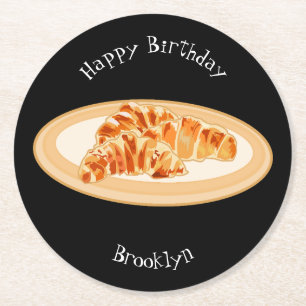 Croissant cartoon illustration round paper coaster